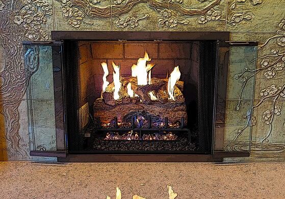 gas fireplace drawing with artistic surround